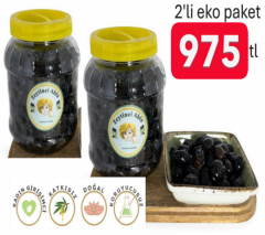 Organik(Yeni Sezon) 2'li Eko Paket Az tuzlu Yağlı Sele Çevirme Siyah Zeytin 1000 gr