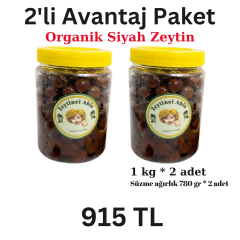 Organik(Yeni Sezon)  2'li Eko Paket Çevirme Siyah Zeytin  1000 gr