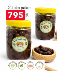 Organik(Yeni Sezon)  2'li Eko Paket Çevirme Siyah Zeytin  1000 gr
