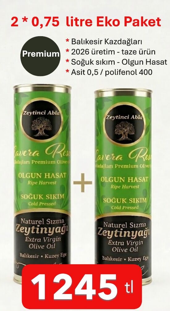 Olgun Hasat 2026 Premium 2'li Eko Paket Natural Sızma Soğuk Sıkım  0,75 lt