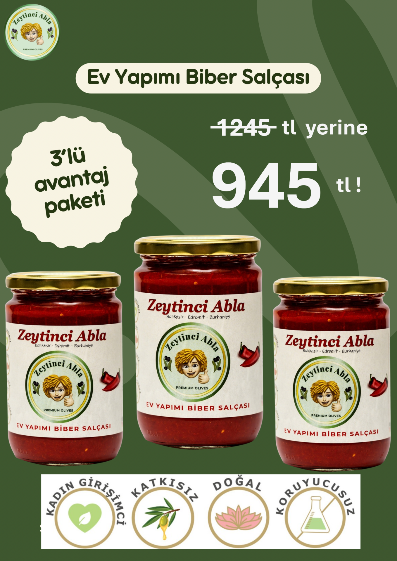 Biber Salçası 3 'lü Eko Paket Ev Yapımı - Doğal & Katkısız   660  ml