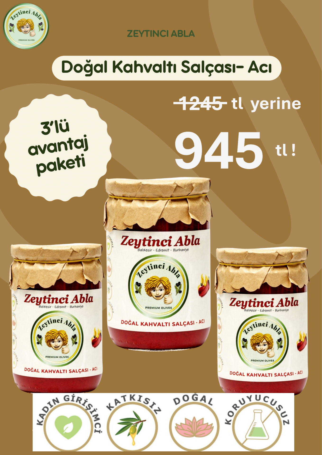 Ev tipi  Biber Salçası3 'lü Eko Paket  Acı - Ev Yapımı - Doğal & Katkısız   660  ml